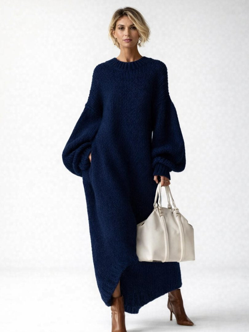 Langes Strickkleid in Oversize-Schnitt mit Rippstrick für Damen