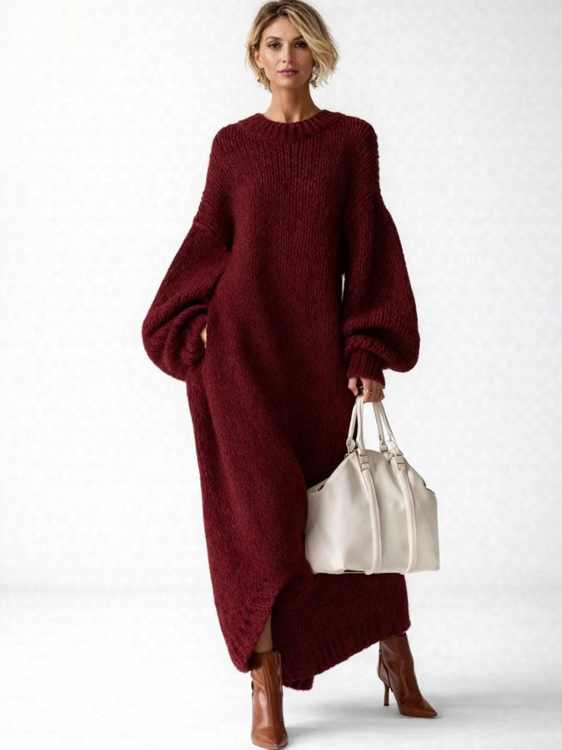 Langes Strickkleid in Oversize-Schnitt mit Rippstrick für Damen