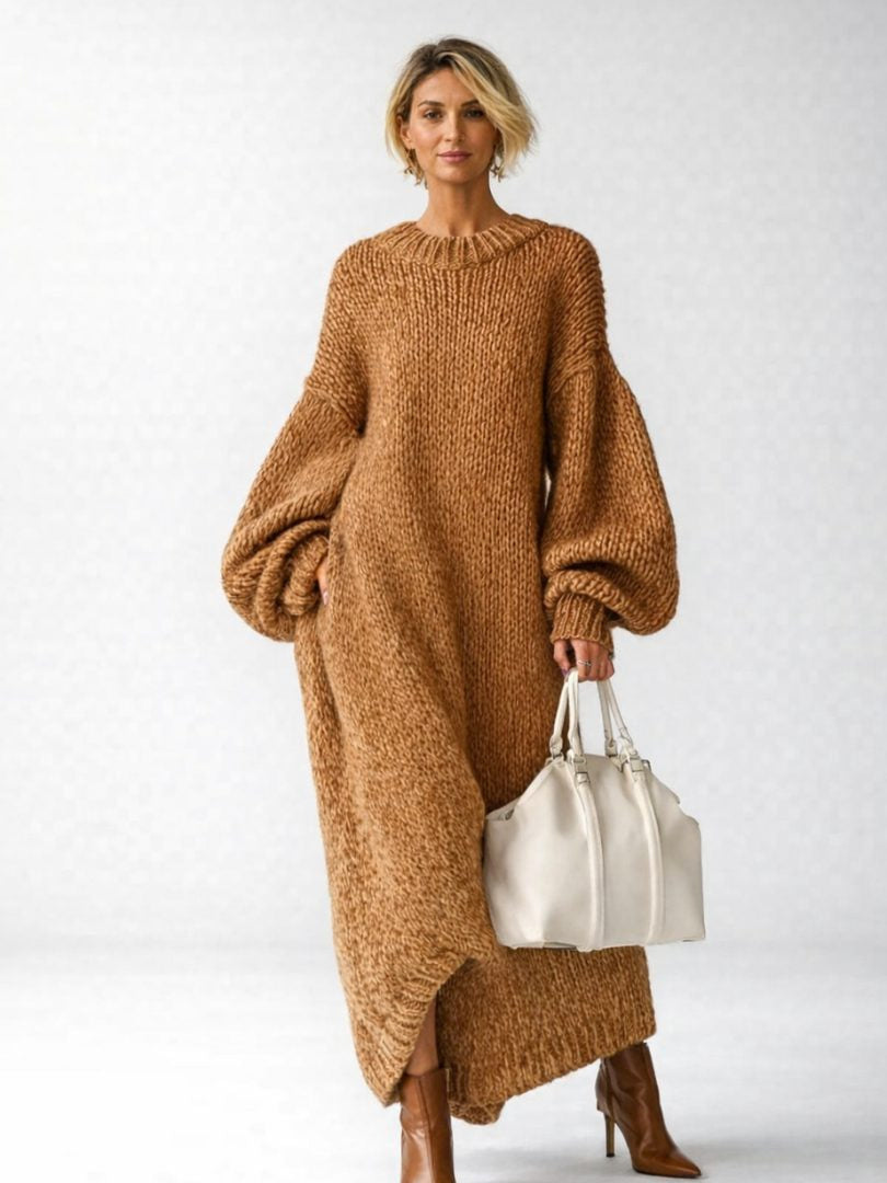 Langes Strickkleid in Oversize-Schnitt mit Rippstrick für Damen
