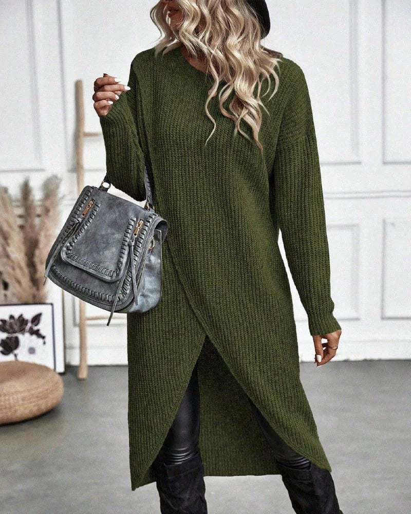 Strickkleid mit Wickeloptik und asymmetrischem Saum für Damen