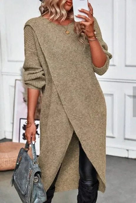 Strickkleid mit Wickeloptik und asymmetrischem Saum für Damen