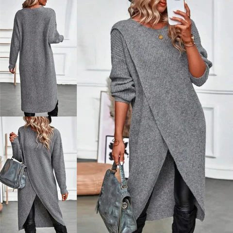 Strickkleid mit Wickeloptik und asymmetrischem Saum für Damen