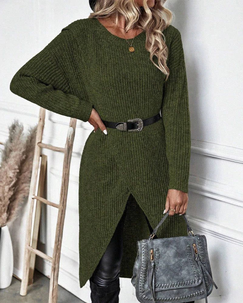 Strickkleid mit Wickeloptik und asymmetrischem Saum für Damen
