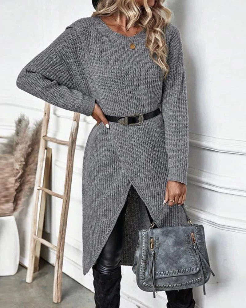Strickkleid mit Wickeloptik und asymmetrischem Saum für Damen