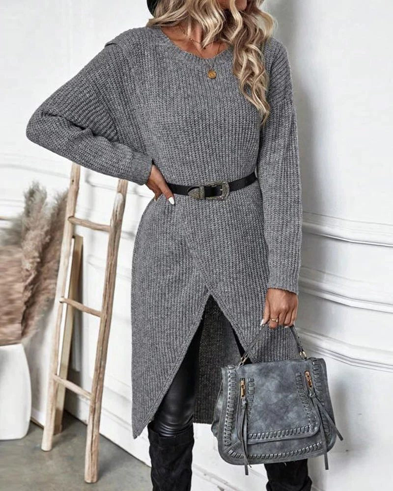Strickkleid mit Wickeloptik und asymmetrischem Saum für Damen