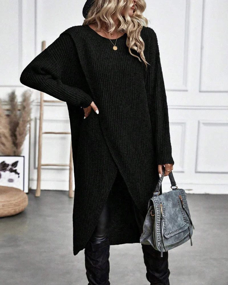 Strickkleid mit Wickeloptik und asymmetrischem Saum für Damen