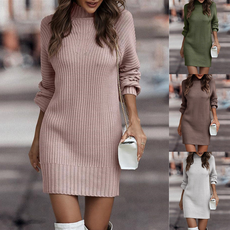 Strickkleid mit Ballonärmeln und Rollkragen für Damen
