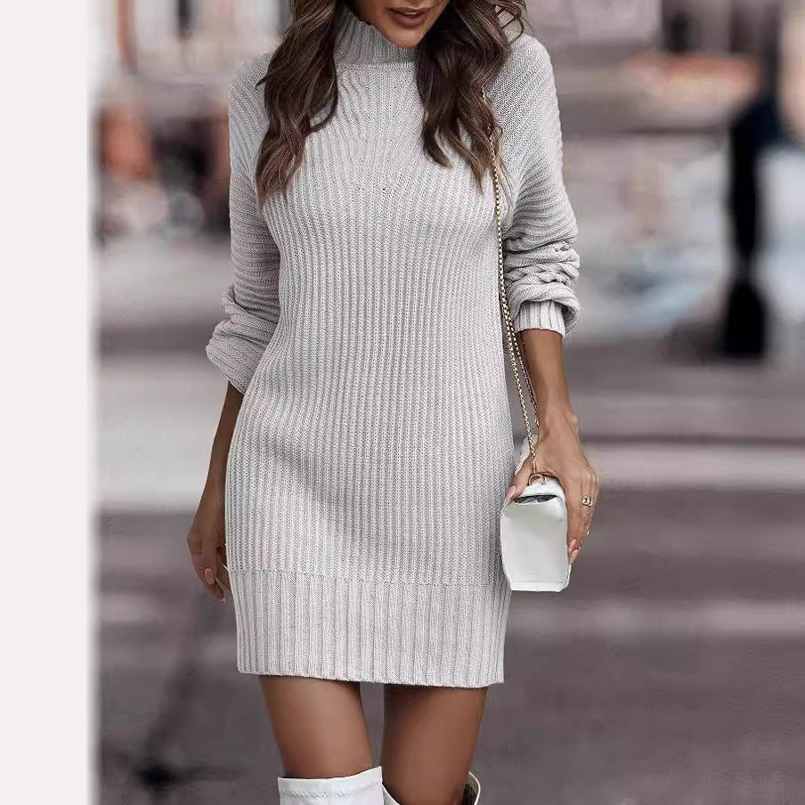 Strickkleid mit Ballonärmeln und Rollkragen für Damen