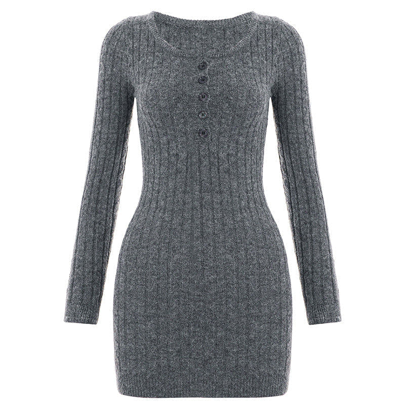 Strickkleid mit Henley-Ausschnitt und Druckknopfleiste für Damen