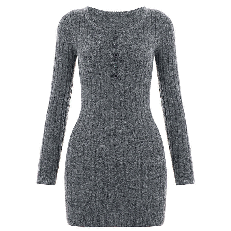 Strickkleid mit Henley-Ausschnitt und Druckknopfleiste für Damen