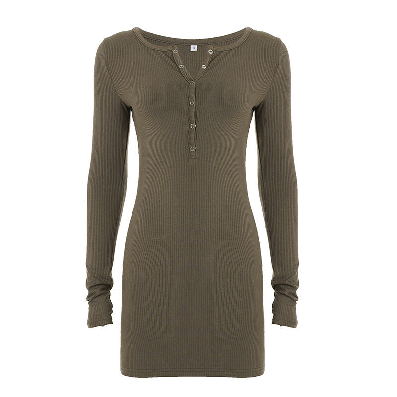 Strickkleid mit Henley-Ausschnitt und Druckknopfleiste für Damen
