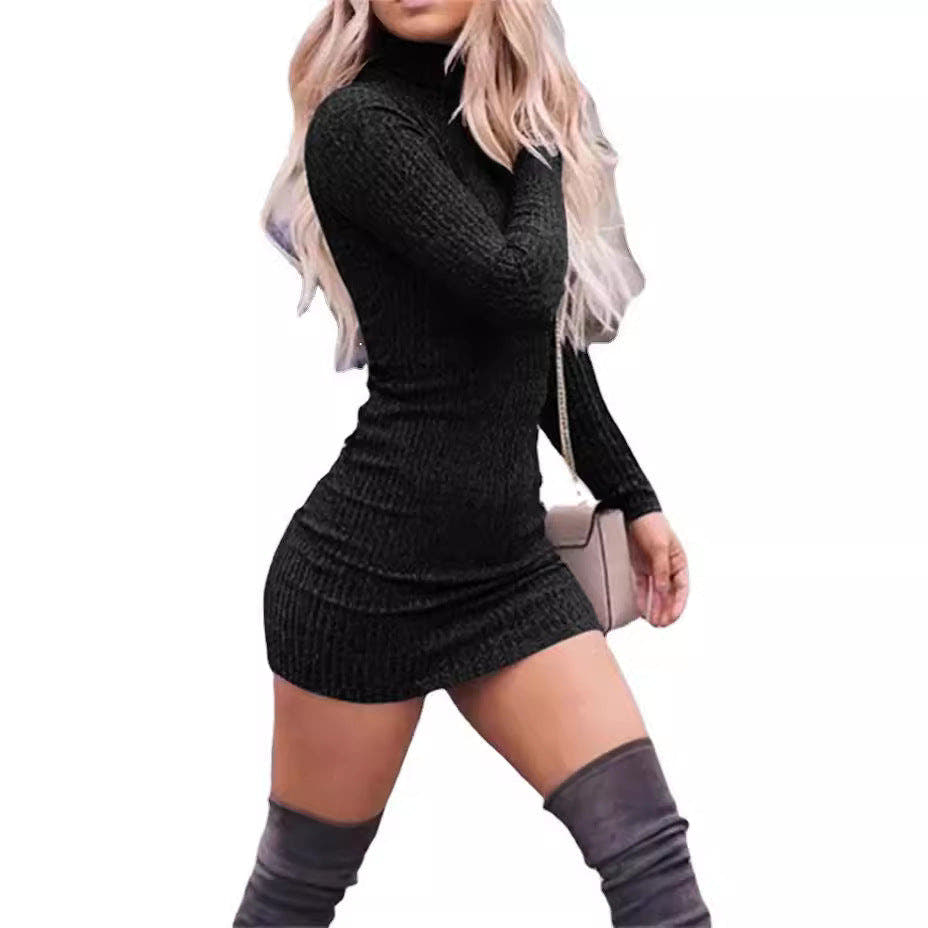Figurbetontes Strickkleid mit Rollkragen und Rippstrick für Damen
