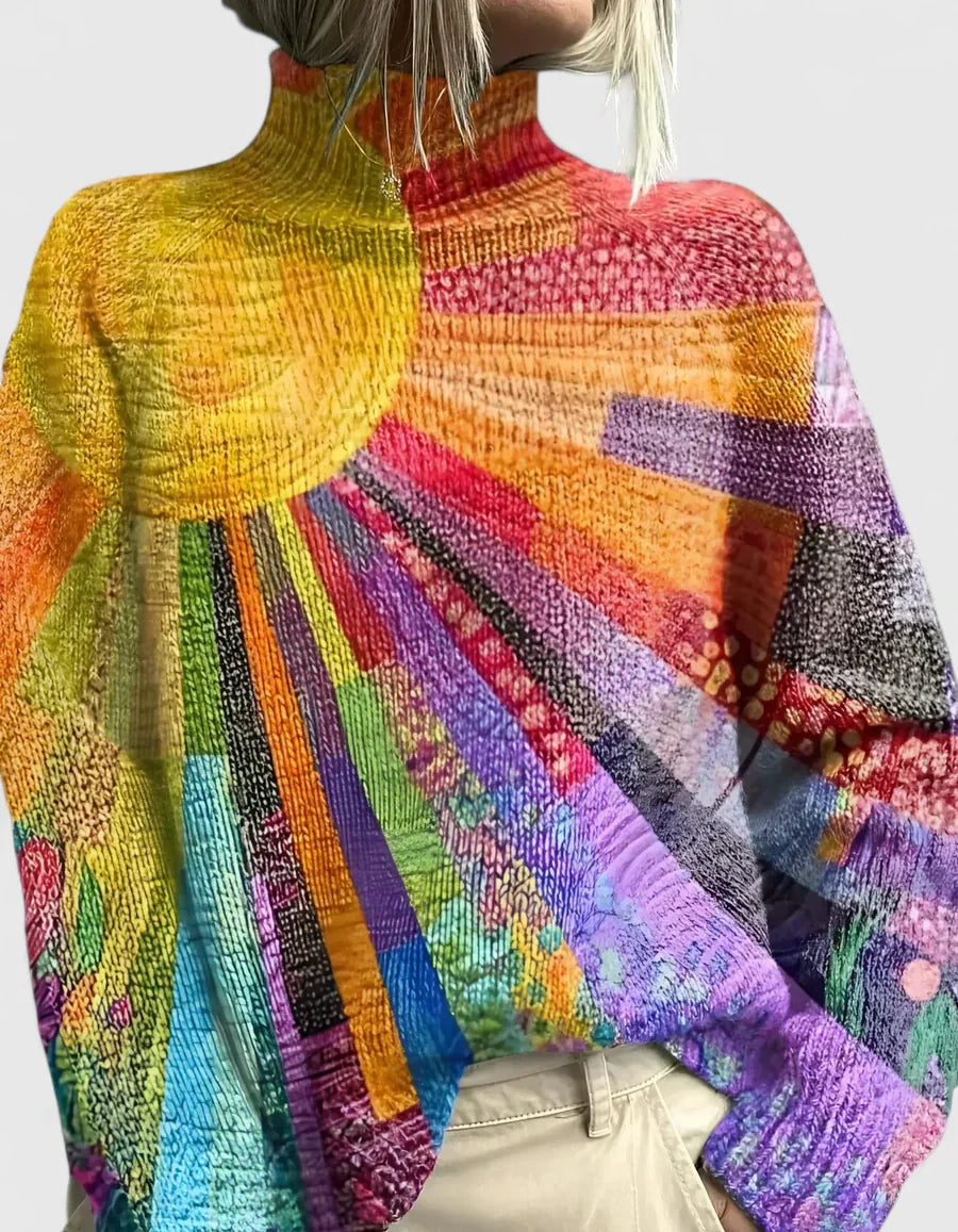 Rollkragenpullover mit mehrfarbigem Design und lockerer Passform
