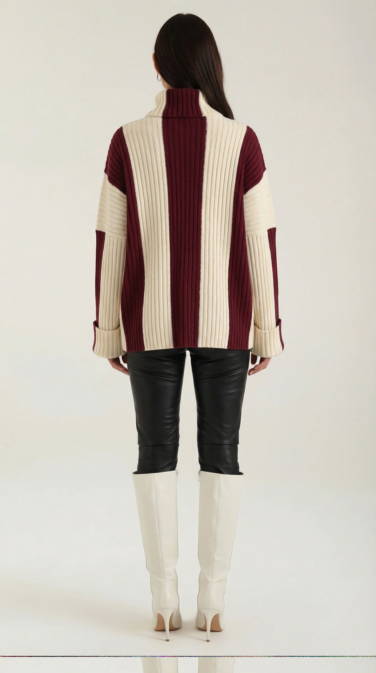 Rollkragenpullover mit Längsstreifen und Grobstrick für Damen