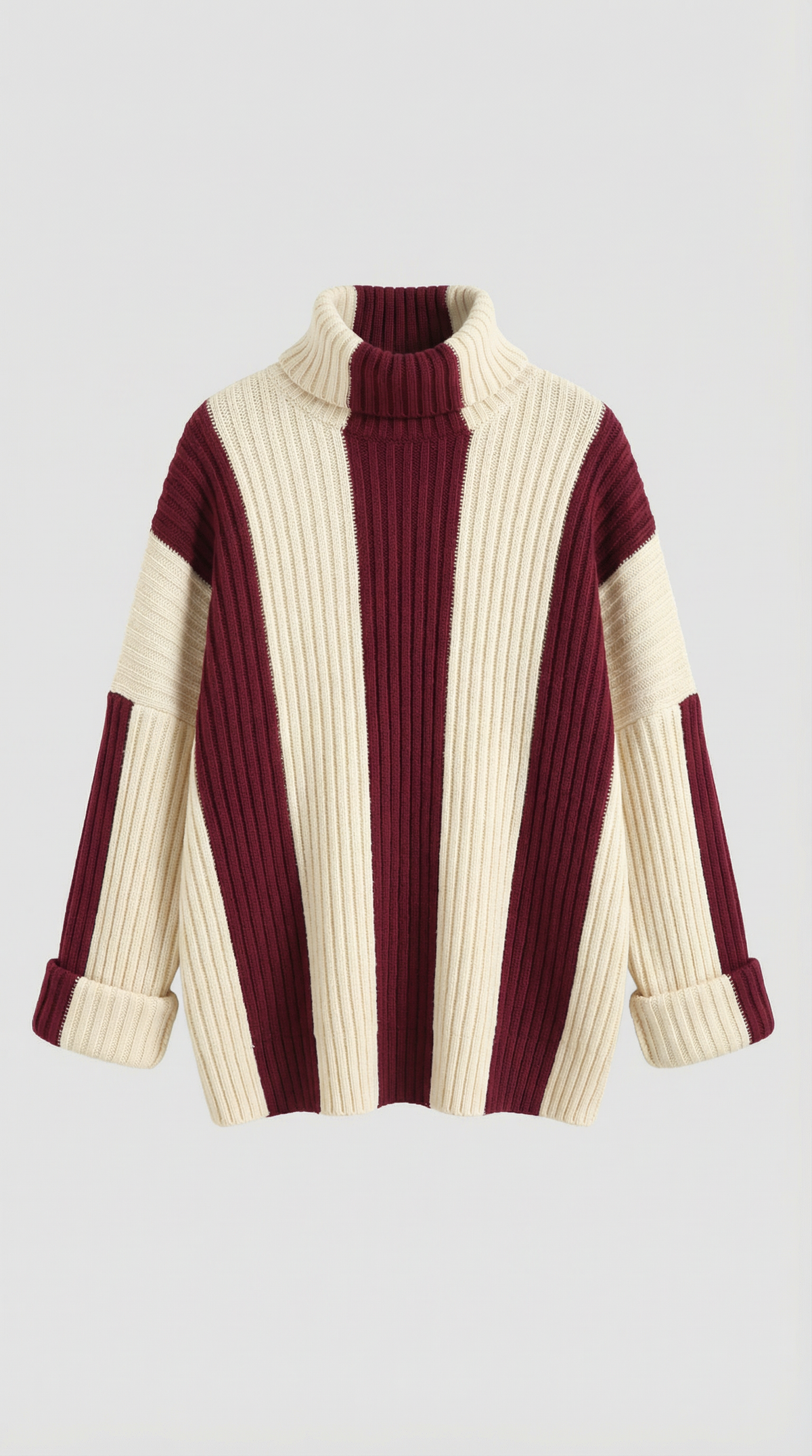 Rollkragenpullover mit Längsstreifen und Grobstrick für Damen