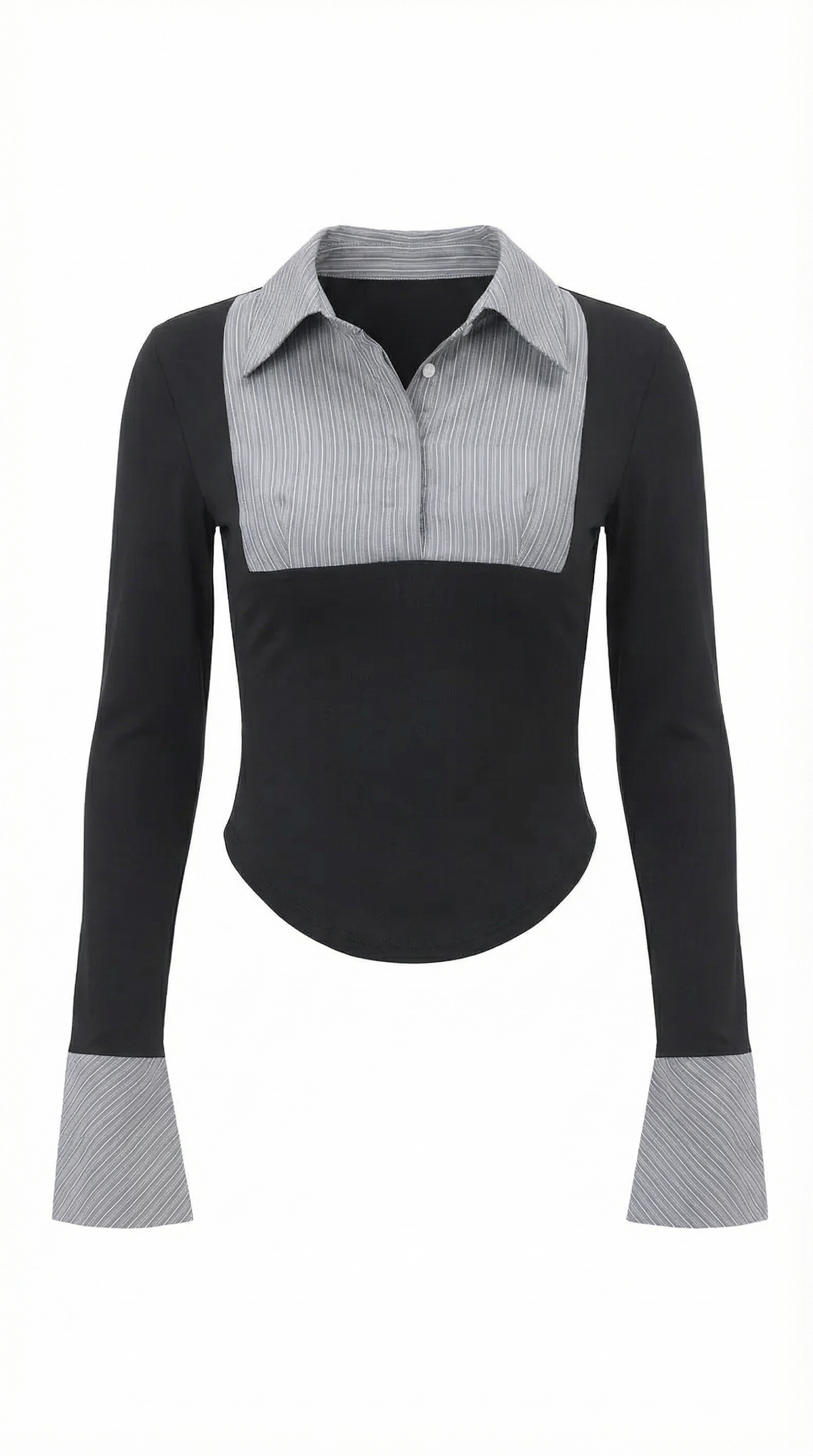 Langarmshirt mit plissiertem Latz und Kragen für Damen