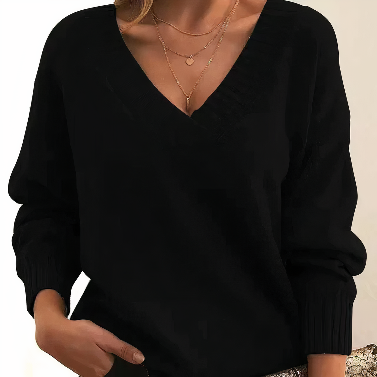 Kaschmirpullover Damen locker mit V-Ausschnitt, hüftlang