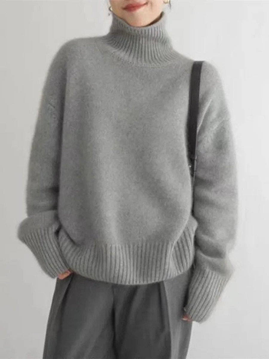 Kaschmirpullover Damen Oversize mit Rollkragen, hüftlang
