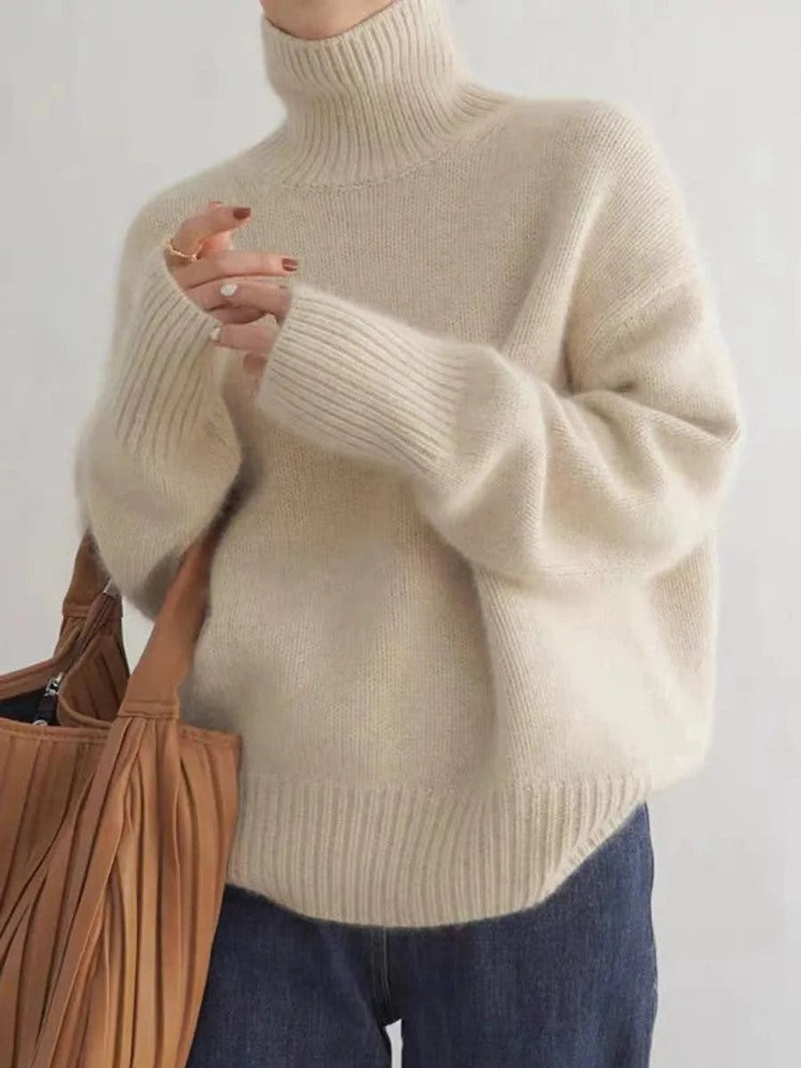 Kaschmirpullover Damen Oversize mit Rollkragen, hüftlang