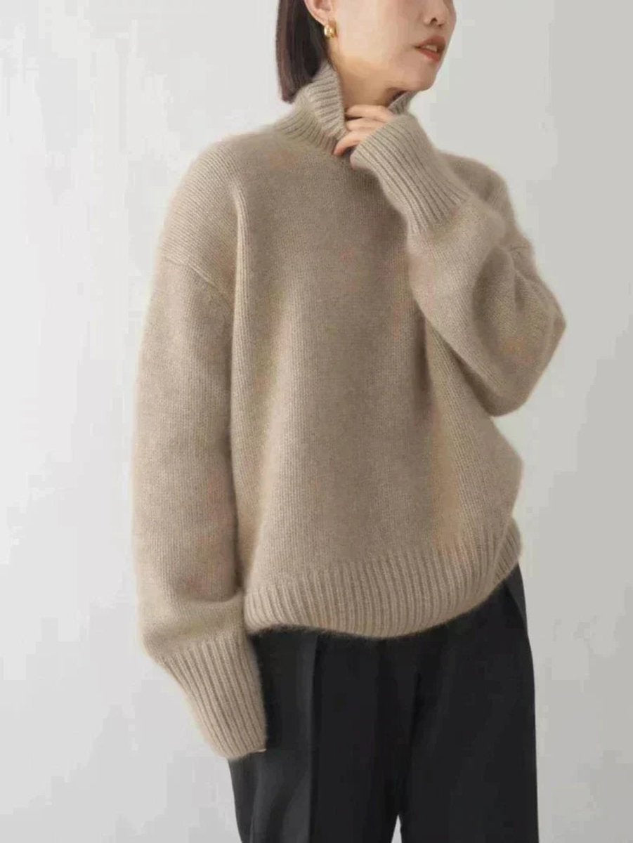 Kaschmirpullover Damen Oversize mit Rollkragen, hüftlang