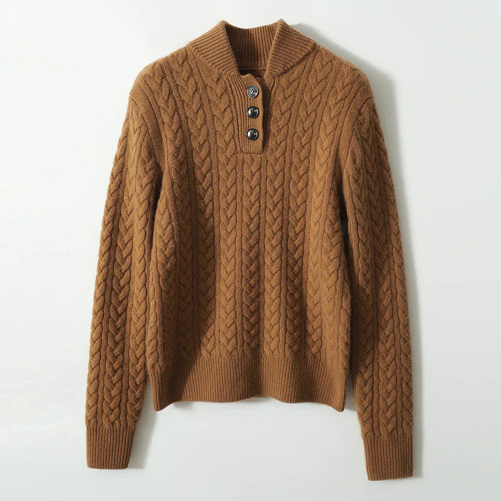 Kaschmirpullover Damen schmal geschnitten mit Zopfmuster und Stehkragen