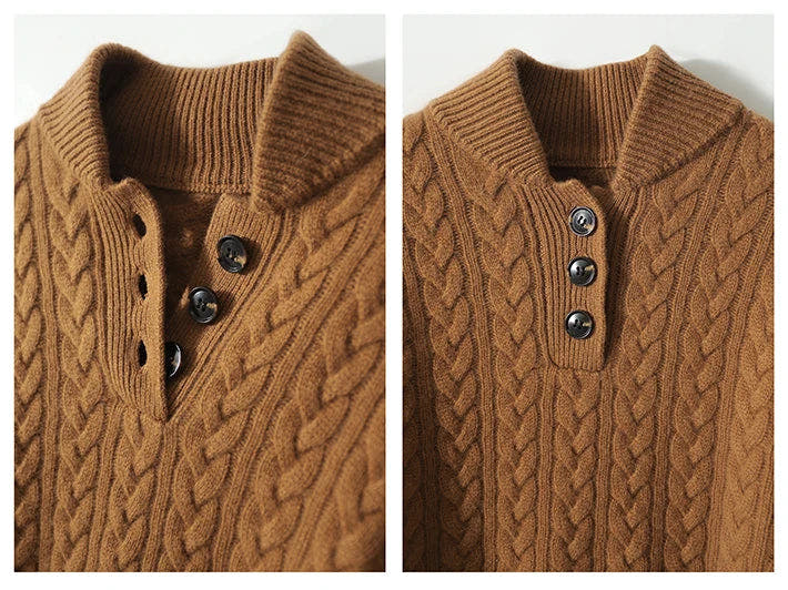 Kaschmirpullover Damen schmal geschnitten mit Zopfmuster und Stehkragen