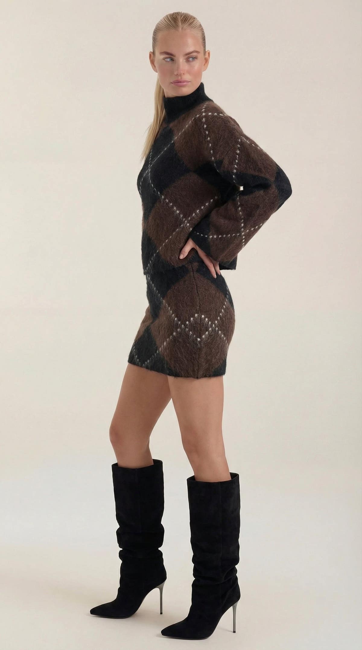 Rollkragenpullover mit Argyle-Muster und Oversize-Schnitt für Damen