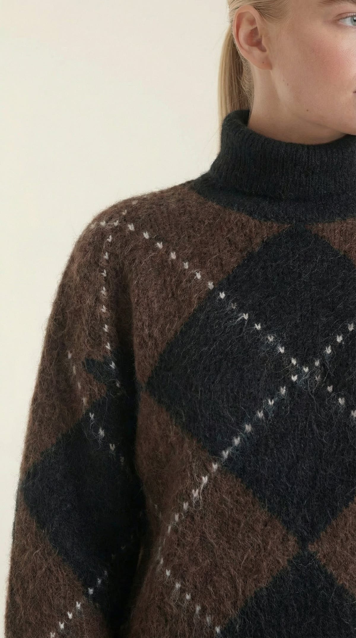 Rollkragenpullover mit Argyle-Muster und Oversize-Schnitt für Damen