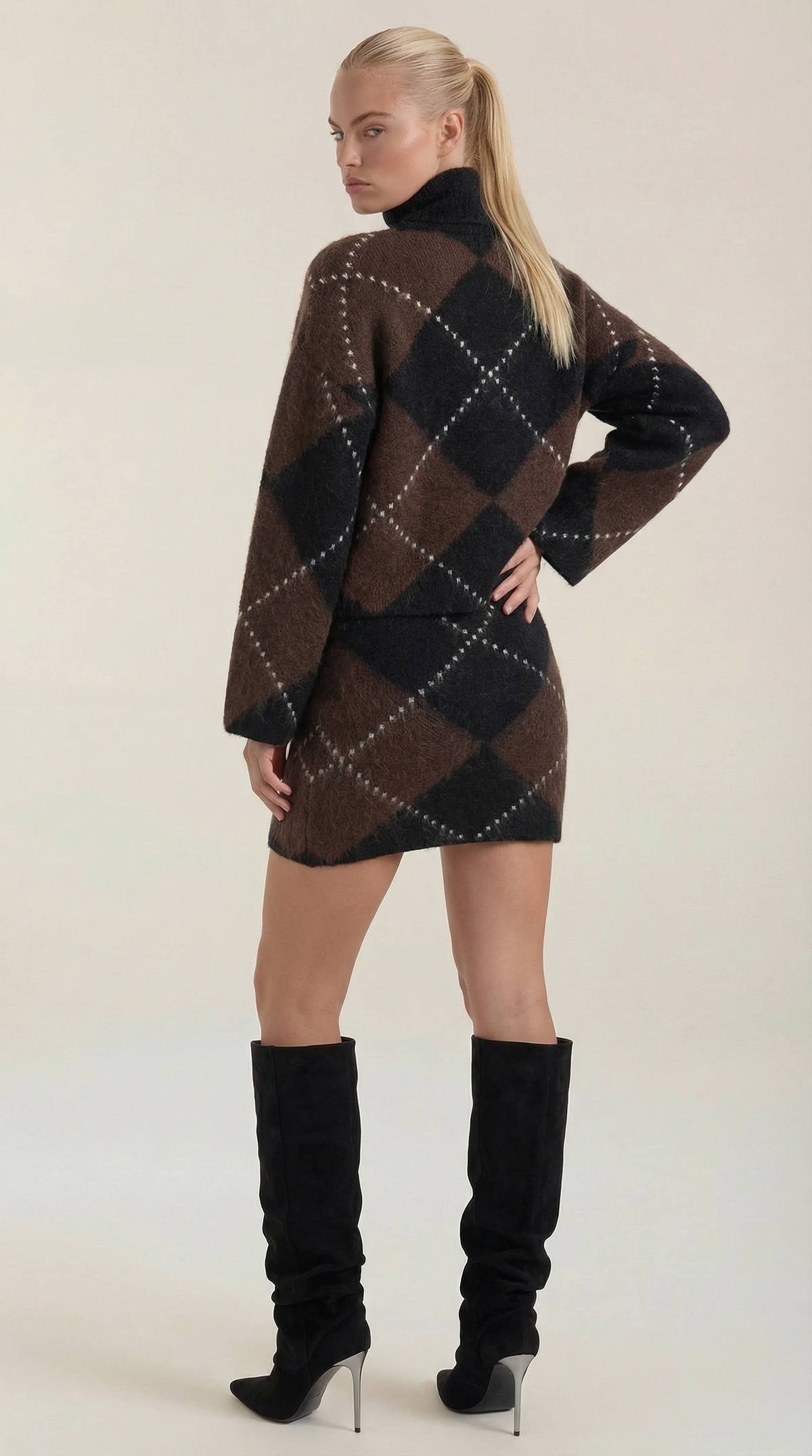 Rollkragenpullover mit Argyle-Muster und Oversize-Schnitt für Damen