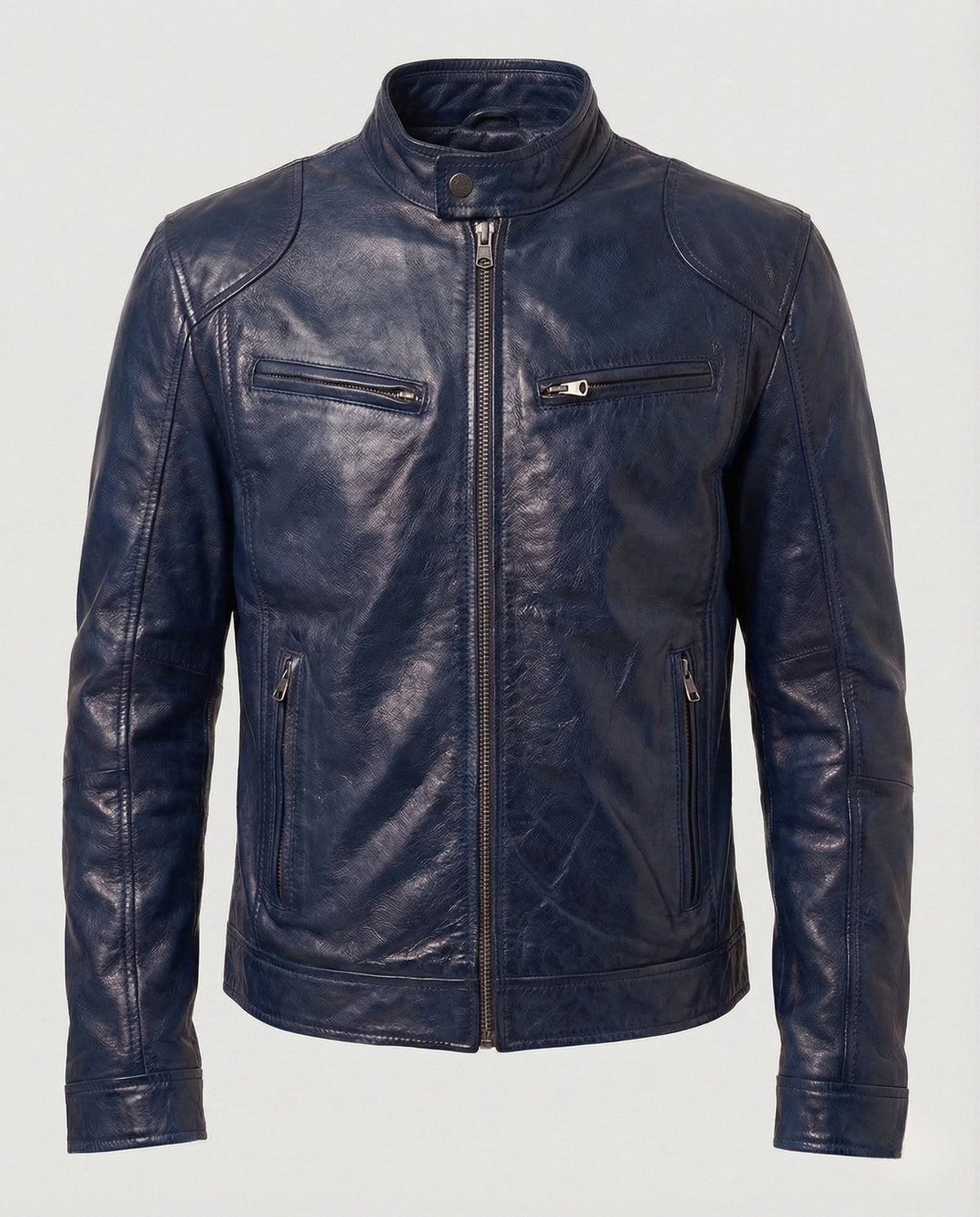 Kunstlederjacke Herren gefüttert, hüftlang mit Stehkragen