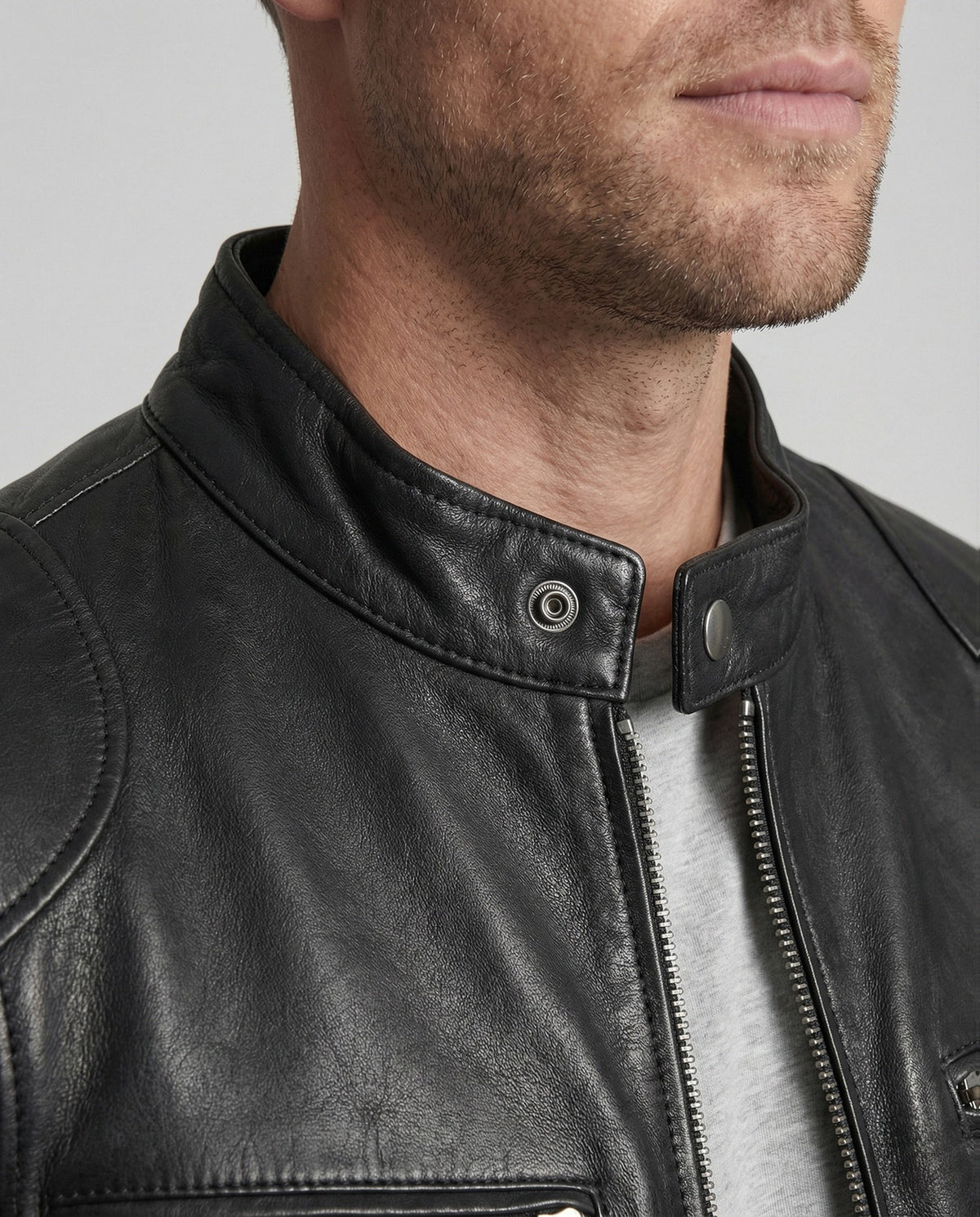 Kunstlederjacke Herren gefüttert, hüftlang mit Stehkragen