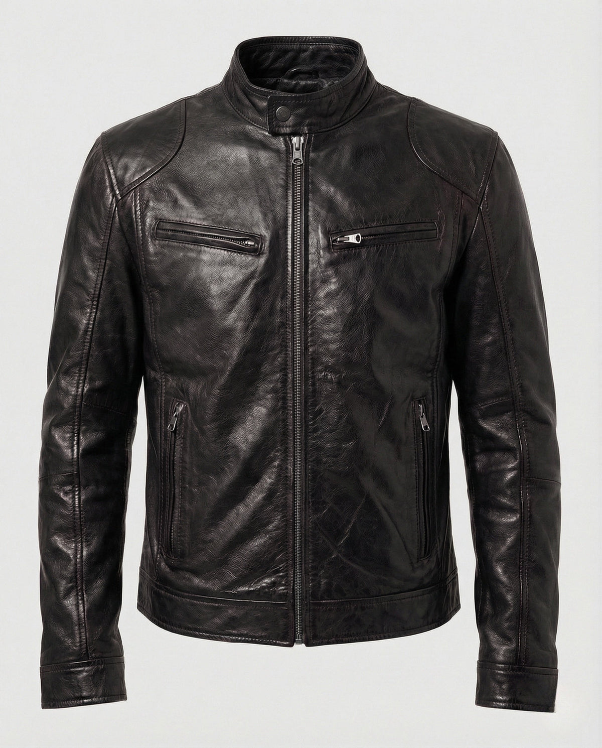 Kunstlederjacke Herren gefüttert, hüftlang mit Stehkragen