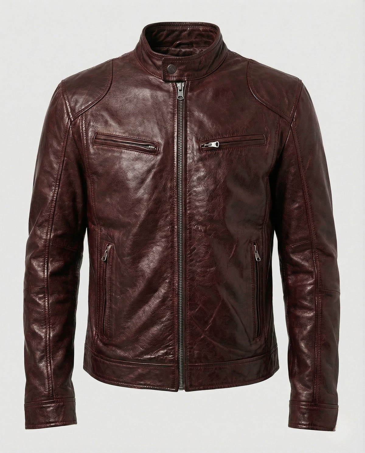 Kunstlederjacke Herren gefüttert, hüftlang mit Stehkragen