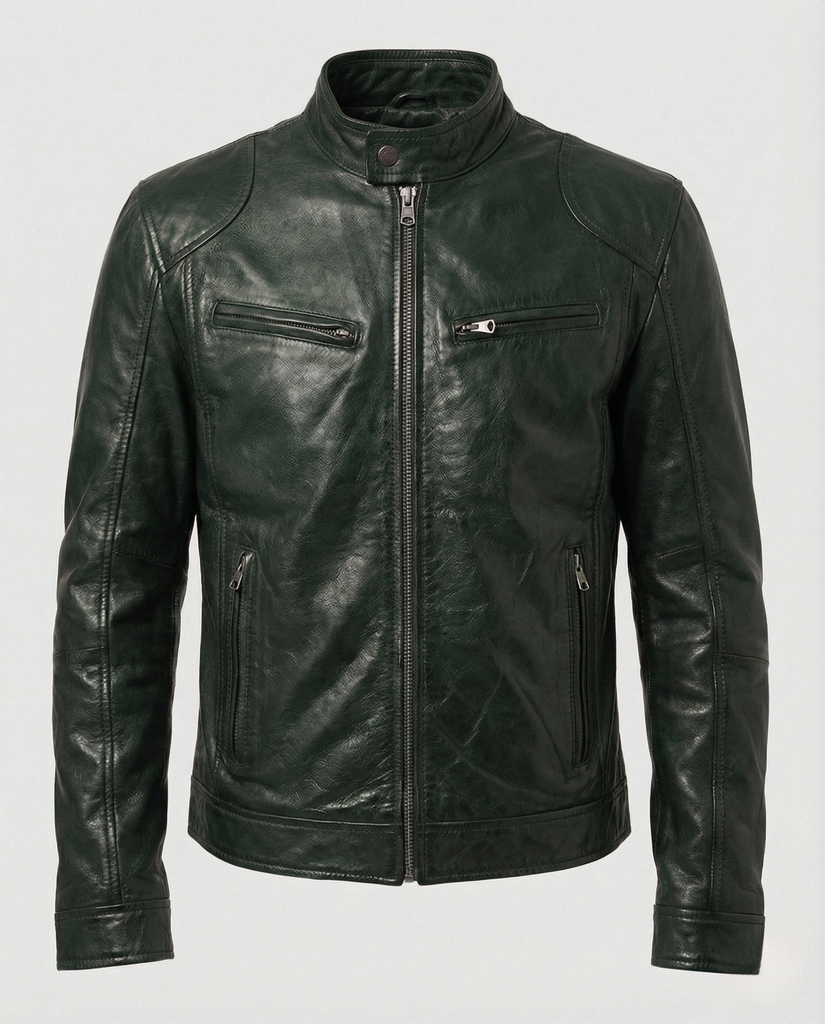 Kunstlederjacke Herren gefüttert, hüftlang mit Stehkragen