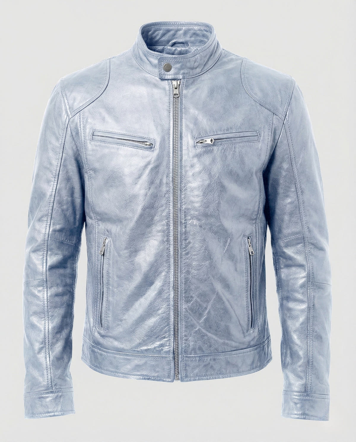 Kunstlederjacke Herren gefüttert, hüftlang mit Stehkragen