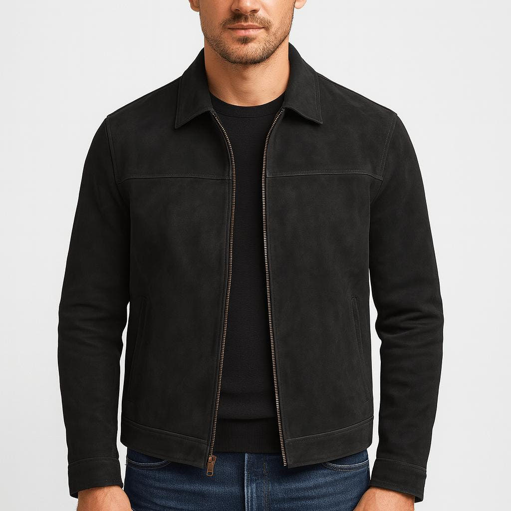 Kunstlederjacke Herren hüftlang mit Hemdkragen, gerader Schnitt
