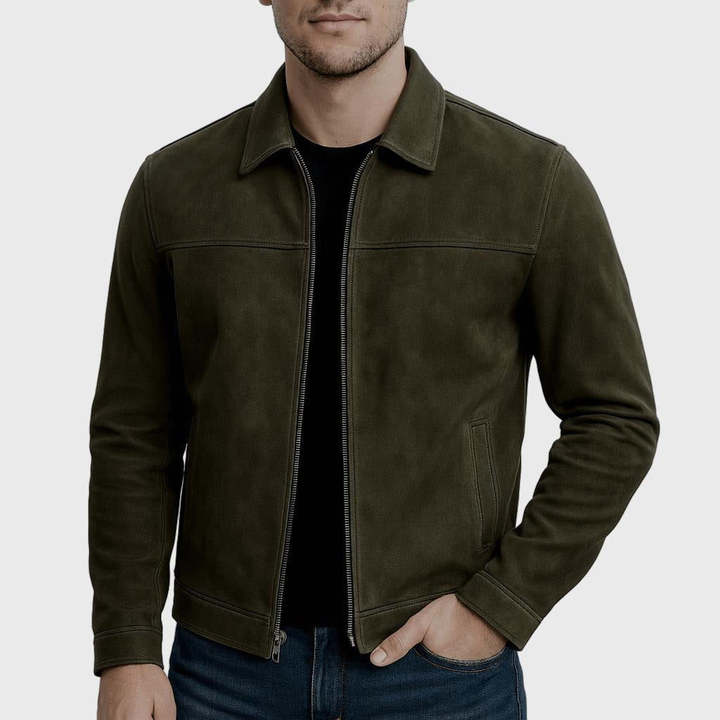 Kunstlederjacke Herren hüftlang mit Hemdkragen, gerader Schnitt