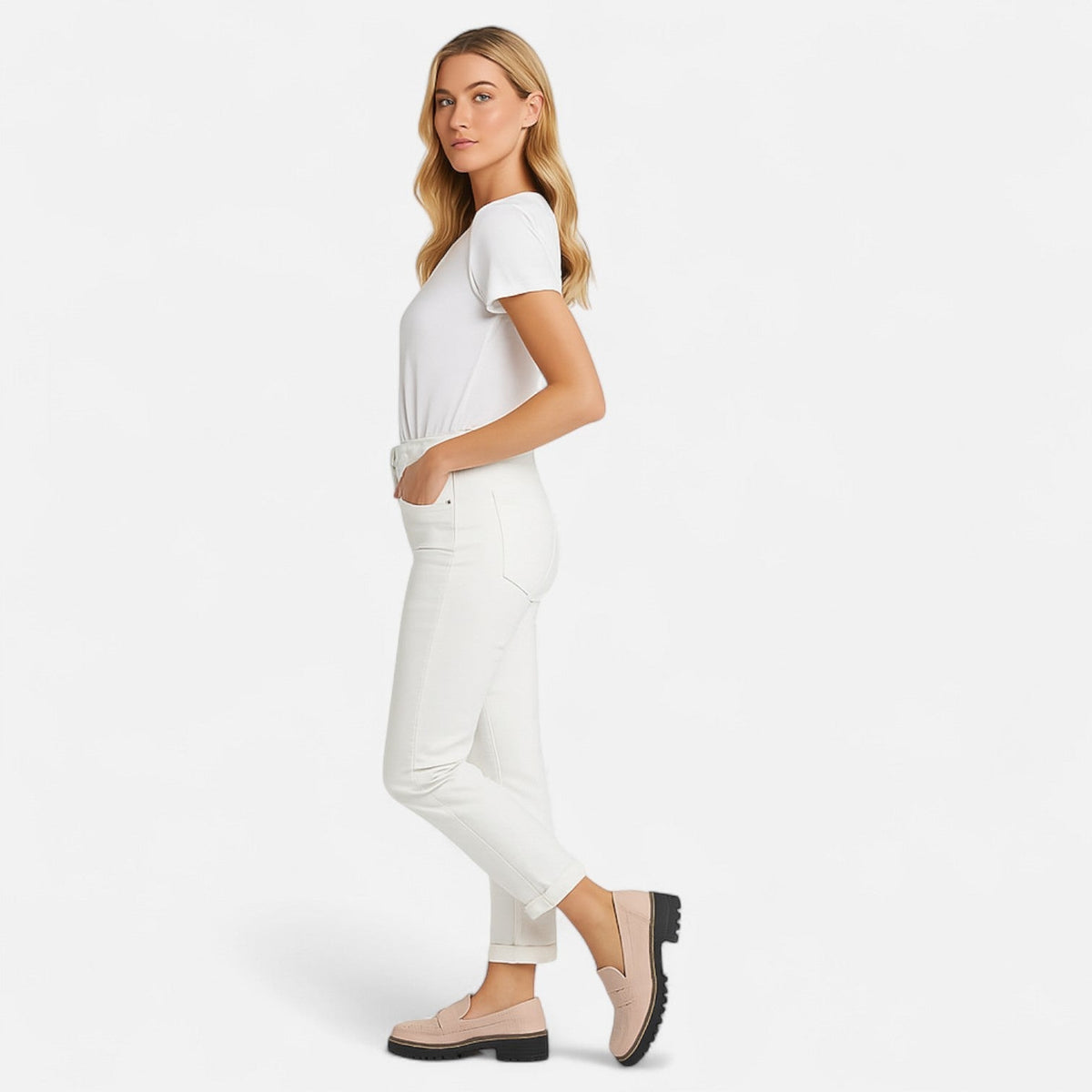 Loafer Damen mit Plateausohle, niedrigem Blockabsatz und Profil