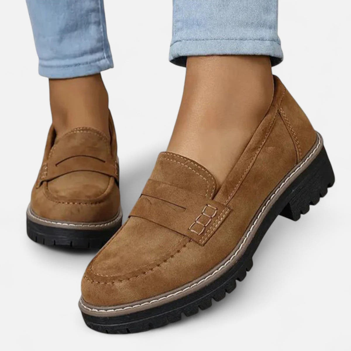 Loafer Damen mit Plateausohle, niedrigem Blockabsatz und Profil