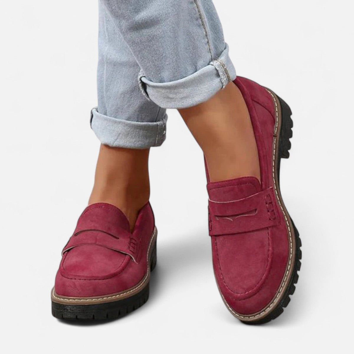 Loafer Damen mit Plateausohle, niedrigem Blockabsatz und Profil
