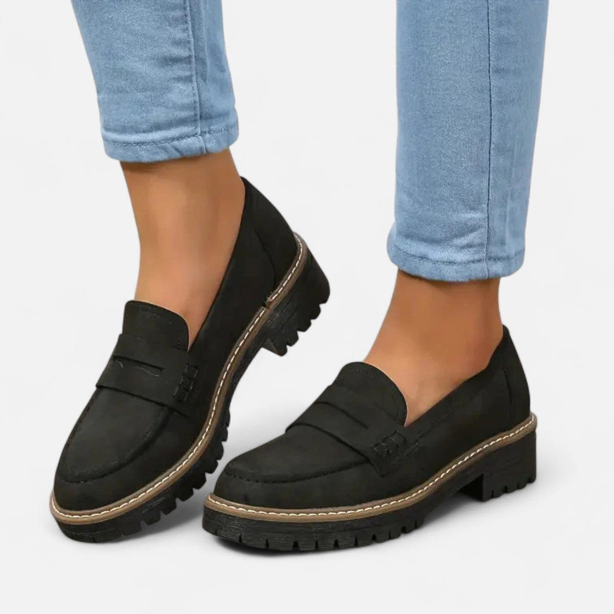 Loafer Damen mit Plateausohle, niedrigem Blockabsatz und Profil