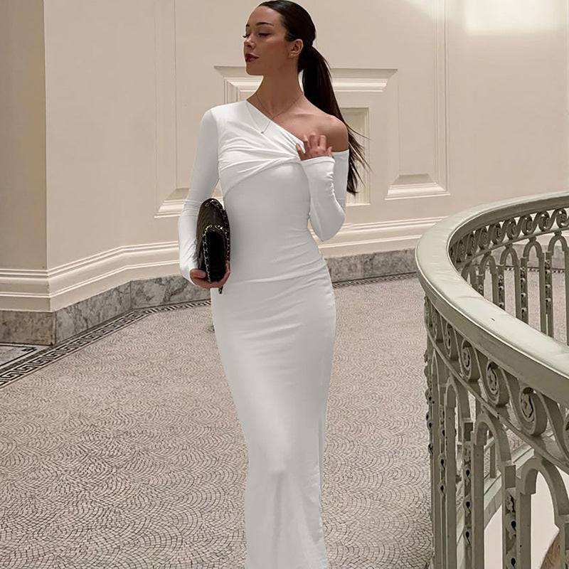 Kleid mit asymmetrischem Ausschnitt und Raffung für Damen