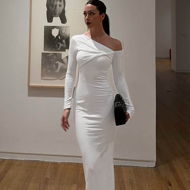 Kleid mit asymmetrischem Ausschnitt und Raffung für Damen