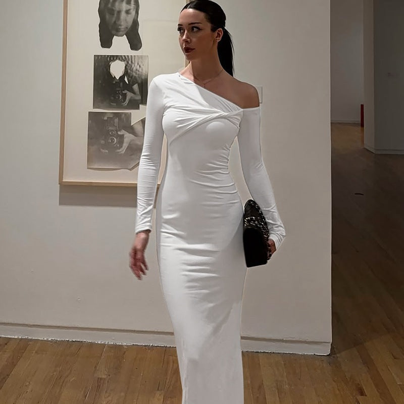 Kleid mit asymmetrischem Ausschnitt und Raffung für Damen