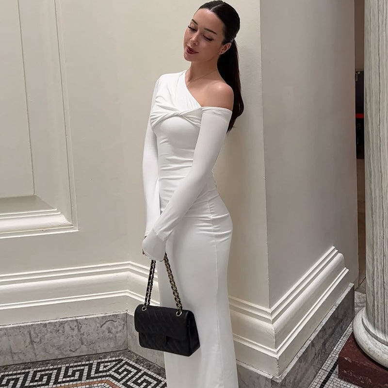 Kleid mit asymmetrischem Ausschnitt und Raffung für Damen