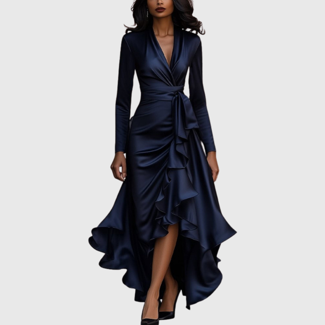 Wickelkleid mit langen Ärmeln und asymmetrischem Saum für Damen
