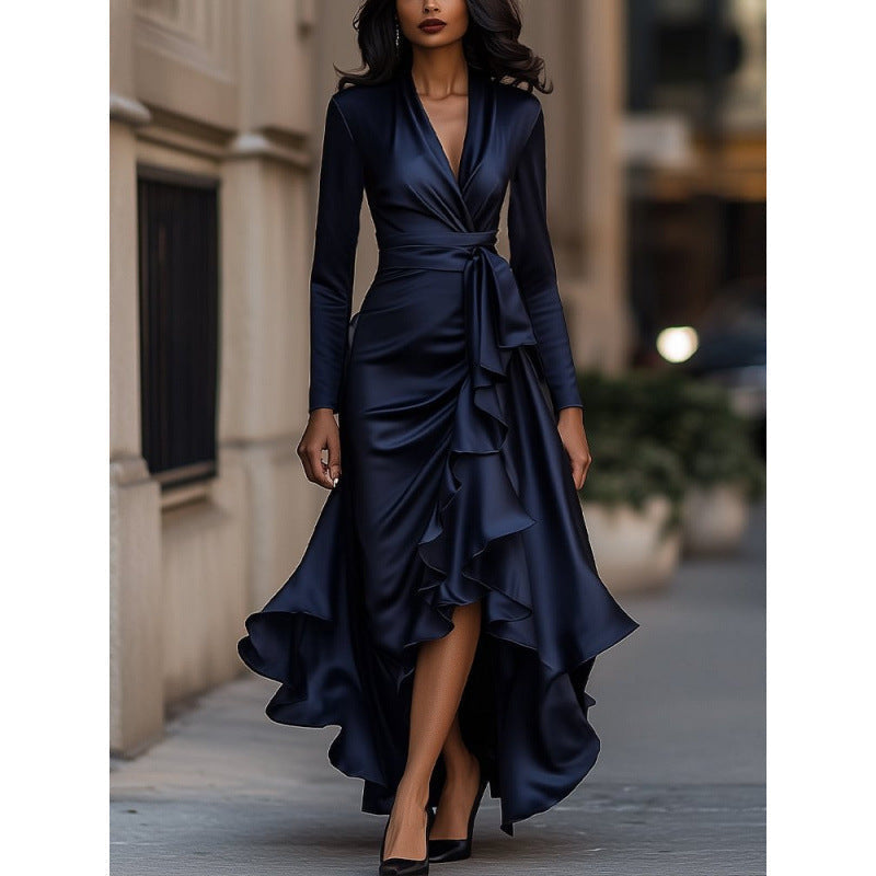 Wickelkleid mit langen Ärmeln und asymmetrischem Saum für Damen