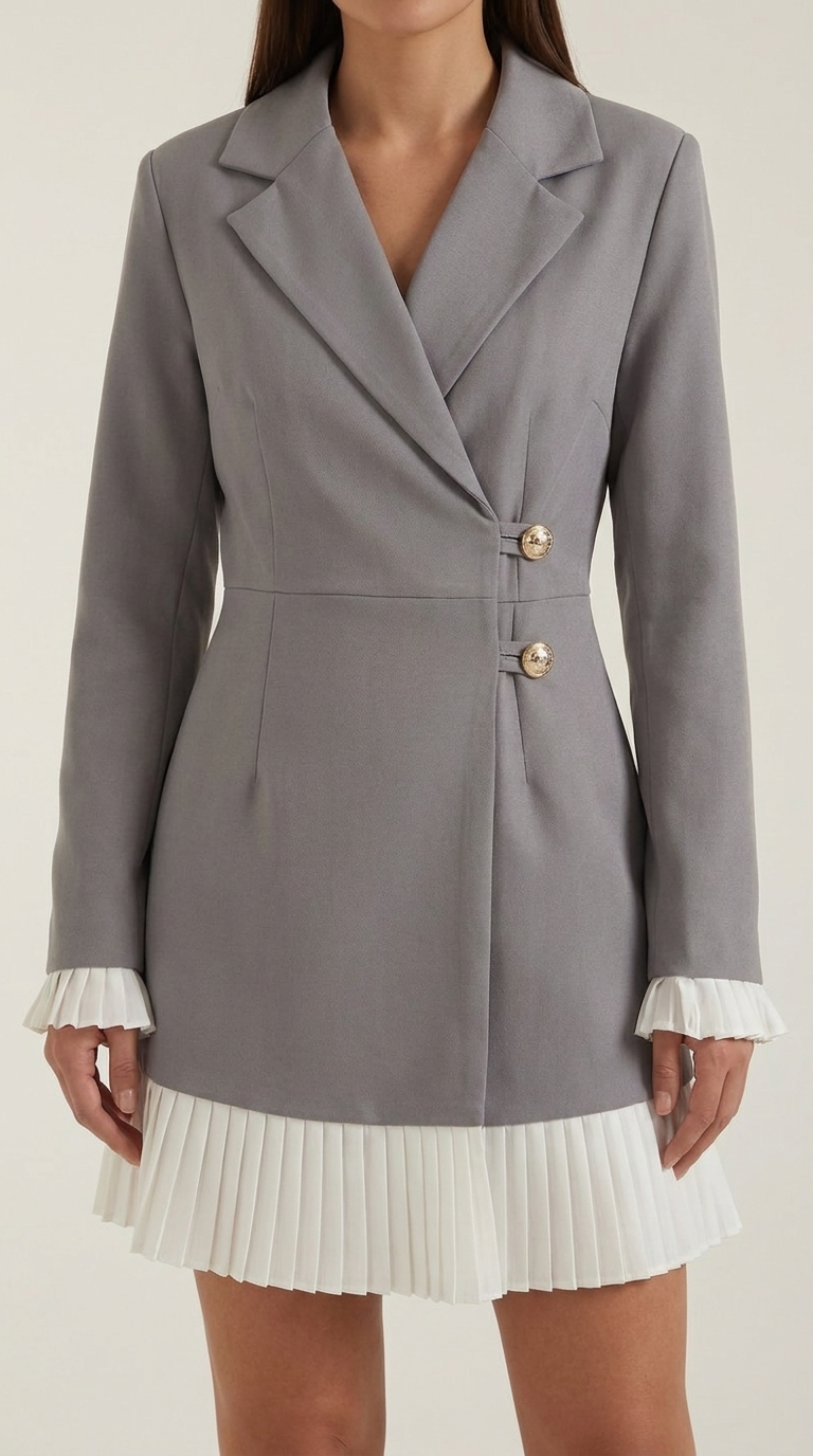 Blazerkleid mit Wickeleffekt und Plisseesaum für Damen