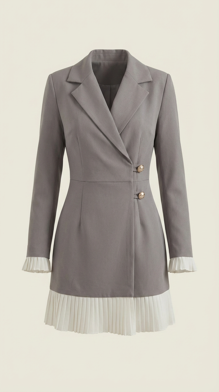Blazerkleid mit Wickeleffekt und Plisseesaum für Damen