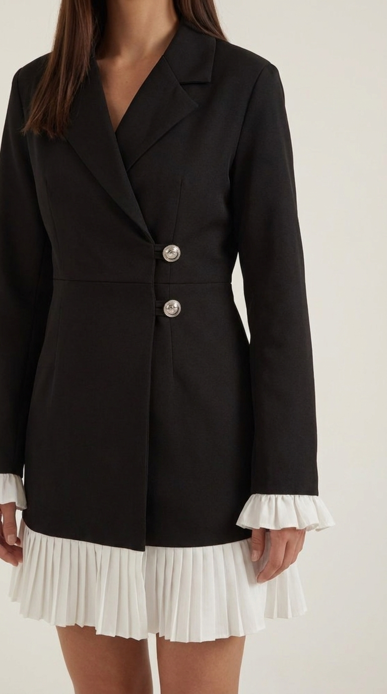 Blazerkleid mit Wickeleffekt und Plisseesaum für Damen